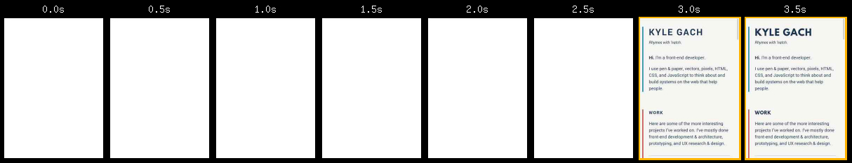 Full filmstrip of site loading